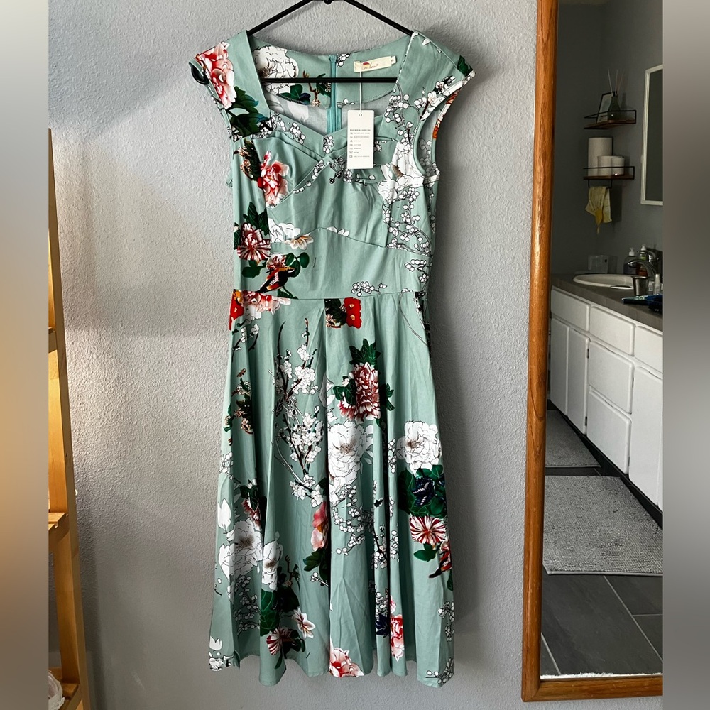 Mint and floral dress with classic silhouette